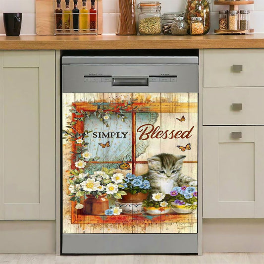 Simply Blessed Cat Butterfly Dishwasher Cover, Inspirational Dishwasher Wrap, Christian Kitchen Decoration