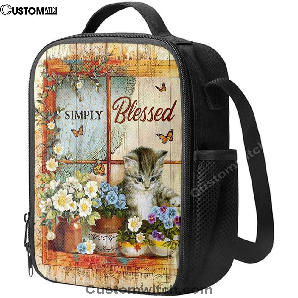 Simply Blessed Cat Butterfly Lunch Bag, Bible Verse Lunch Bag For Men And Women