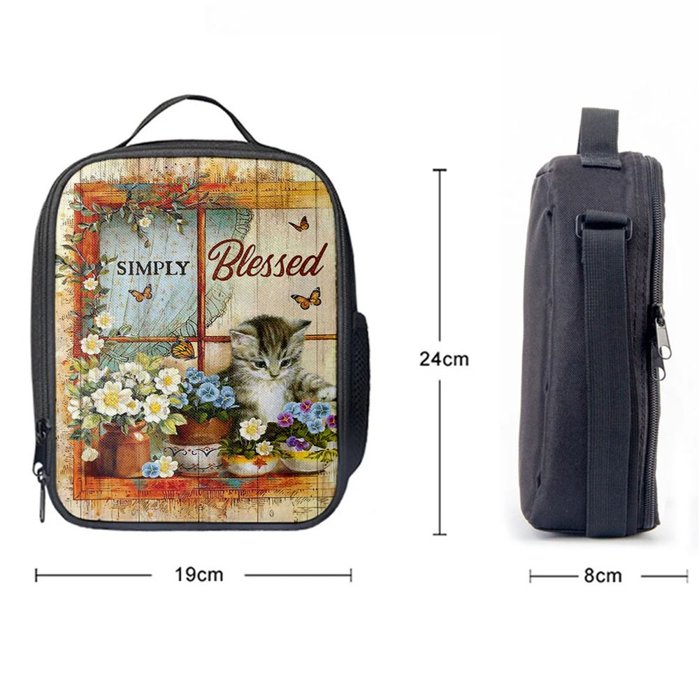 Simply Blessed Cat Butterfly Lunch Bag, Bible Verse Lunch Bag For Men And Women