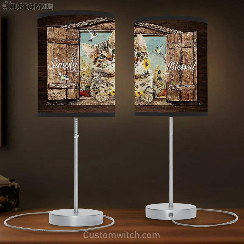 Simply Blessed Cat Yellow Daisy Hummingbird Table Lamb Gift - Bible Verse Table Lamb - Religious Bedroom Decor