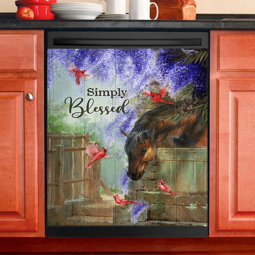 Simply Blessed Dishwasher Cover, Hummingbird Flowers Christian Dishwasher Magnet Cover, Bible Verse Dishwasher Wrap, Scripture Kitchen Decoration