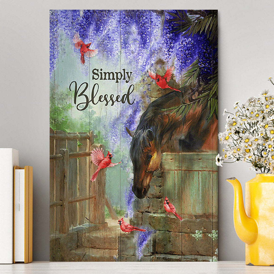 Simply Blessed Dream Horse Red Cardinal Canvas Print - Inspirational Canvas Art - Christian Wall Art Home Decor