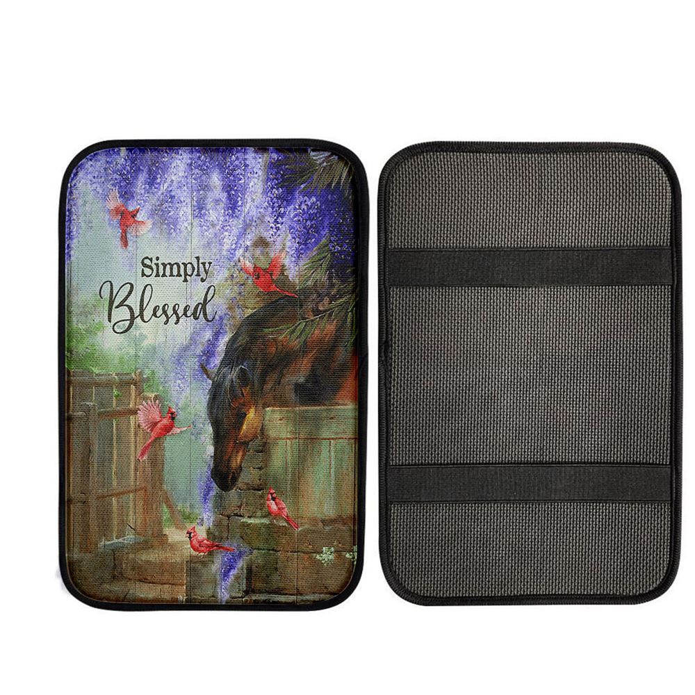 Simply Blessed Dream Horse Red Cardinal Car Center Console Cover, Christian Gift Car Armrest Pad