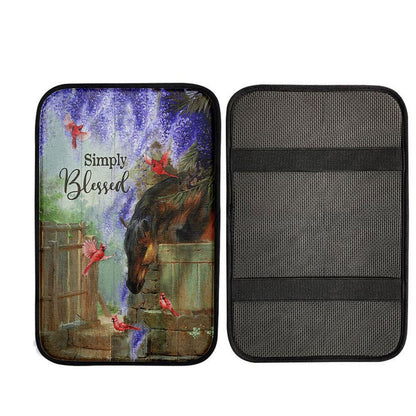 Simply Blessed Dream Horse Red Cardinal Car Center Console Cover, Christian Gift Car Armrest Pad