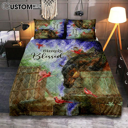 Simply Blessed Dream Horse Red Cardinal Quilt Bedding Set Print - Inspirational Quilt Bedding Set Art - Christian Bedroom Home Decor