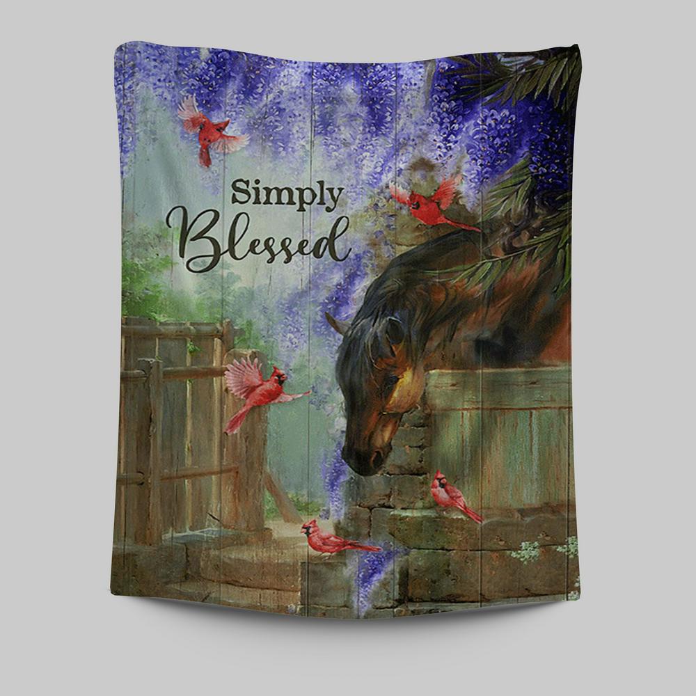 Simply Blessed Dream Horse Red Cardinal Tapestry Print - Inspirational Tapestry Art - Christian Wall Art Home Decor