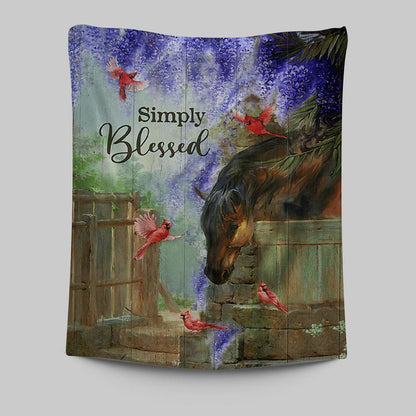 Simply Blessed Dream Horse Red Cardinal Tapestry Print - Inspirational Tapestry Art - Christian Wall Art Home Decor