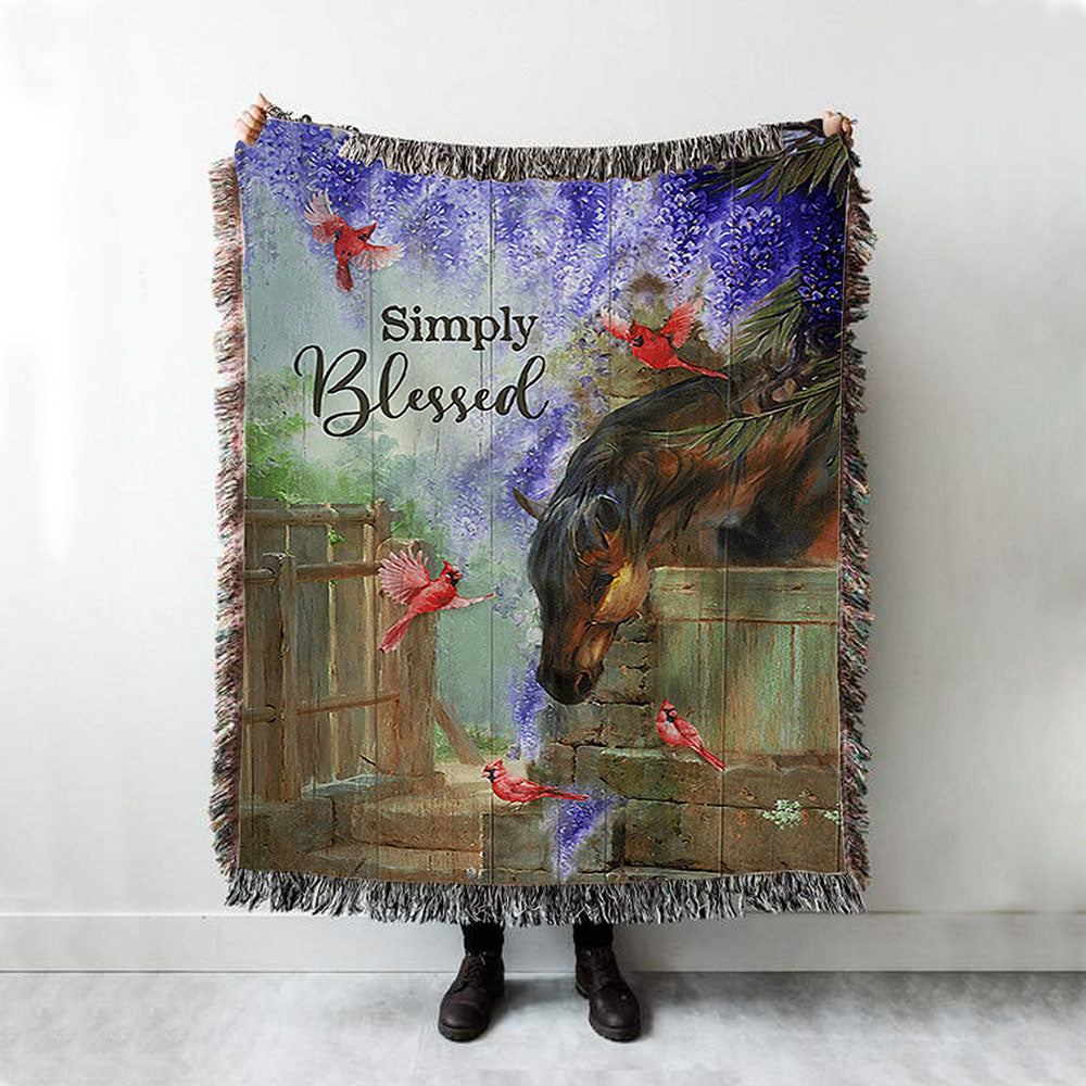 Simply Blessed Dream Horse Red Cardinal Woven Blanket Print - Inspirational Woven Blanket Art - Christian Throw Blanket Home Decor