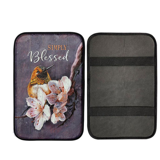 Simply Blessed Flower Yellow Hummingbird Car Center Console Cover, Christian Gift Car Armrest Pad