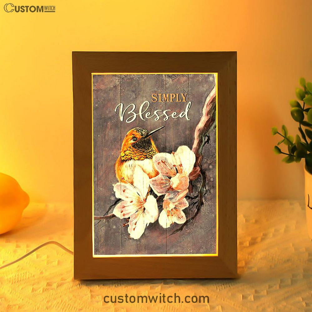 Simply Blessed Flower Yellow Hummingbird Frame Lamp Art - Bible Verse Wooden Lamp - Inspirational Art - Christian Home Decor