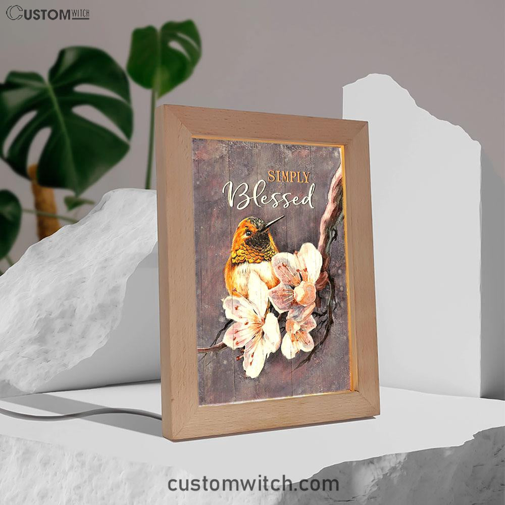 Simply Blessed Flower Yellow Hummingbird Frame Lamp Art - Bible Verse Wooden Lamp - Inspirational Art - Christian Home Decor