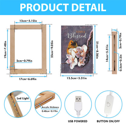 Simply Blessed Flower Yellow Hummingbird Frame Lamp Art - Bible Verse Wooden Lamp - Inspirational Art - Christian Home Decor