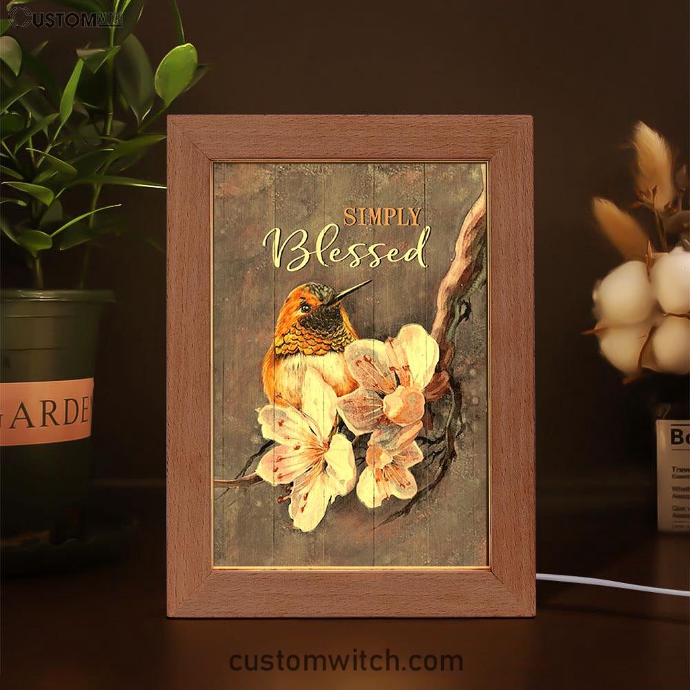 Simply Blessed Flower Yellow Hummingbird Frame Lamp Art - Bible Verse Wooden Lamp - Inspirational Art - Christian Home Decor