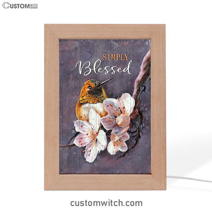Simply Blessed Flower Yellow Hummingbird Frame Lamp Art - Bible Verse Wooden Lamp - Inspirational Art - Christian Home Decor