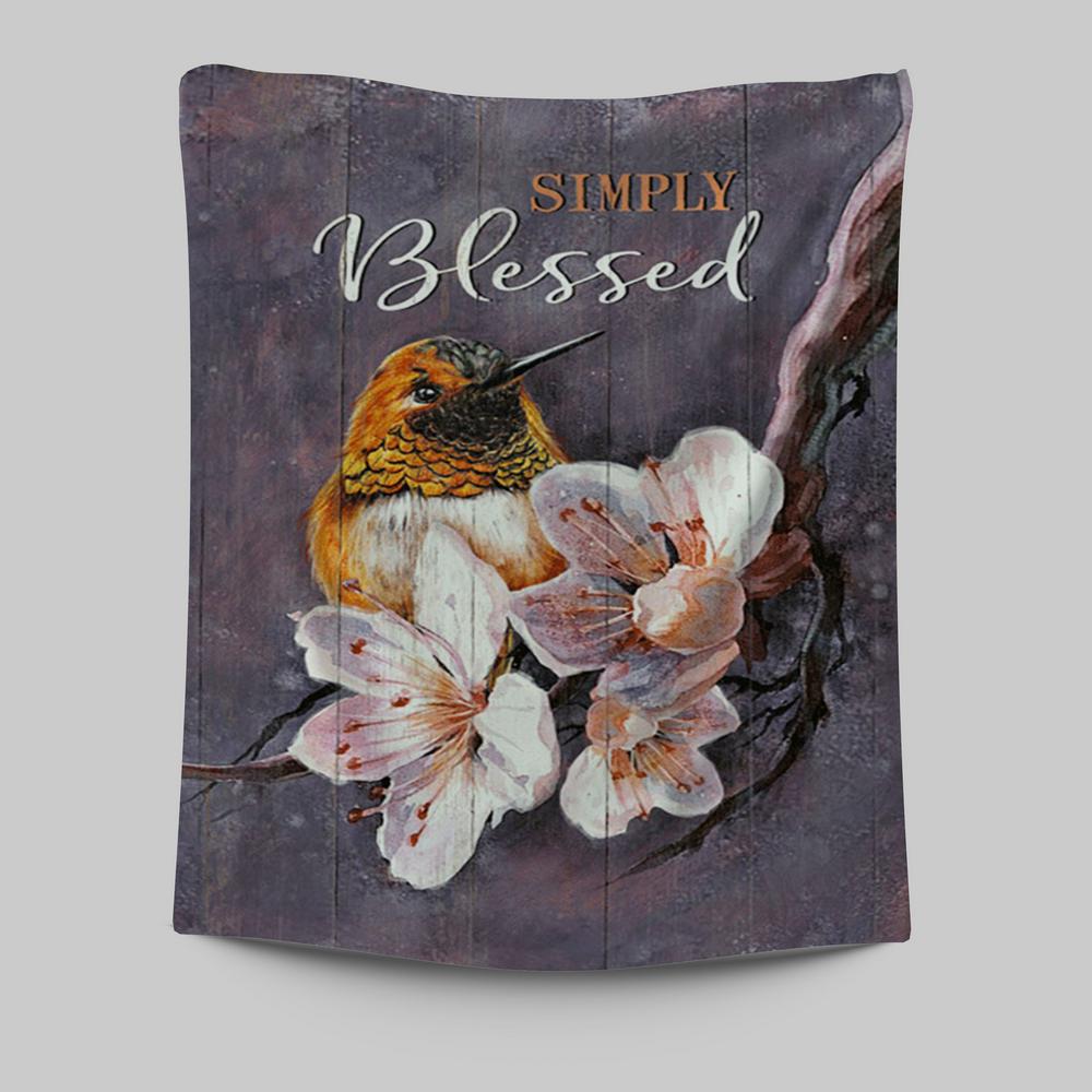Simply Blessed Flower Yellow Hummingbird Tapestry Wall Art - Bible Verse Tapestry Art - Inspirational Art -  Christian Indoor Wall Tapestries