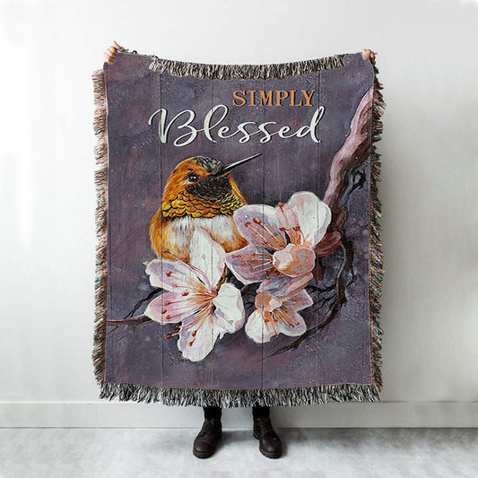 Simply Blessed Flower Yellow Hummingbird Woven Throw Blanket - Bible Verse Woven Blanket Art - Inspirational Art - Christian Home Decor