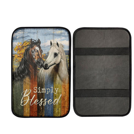 Simply Blessed Horse Couple Car Center Console Cover, Christian Gift Car Armrest Pad