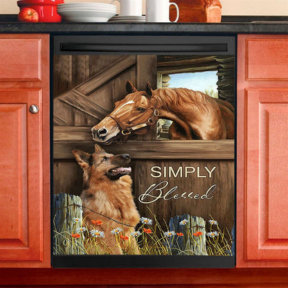 Simply Blessed Horse Couple Dishwasher Cover, Inspirational Dishwasher Wrap, Christian Kitchen Decoration