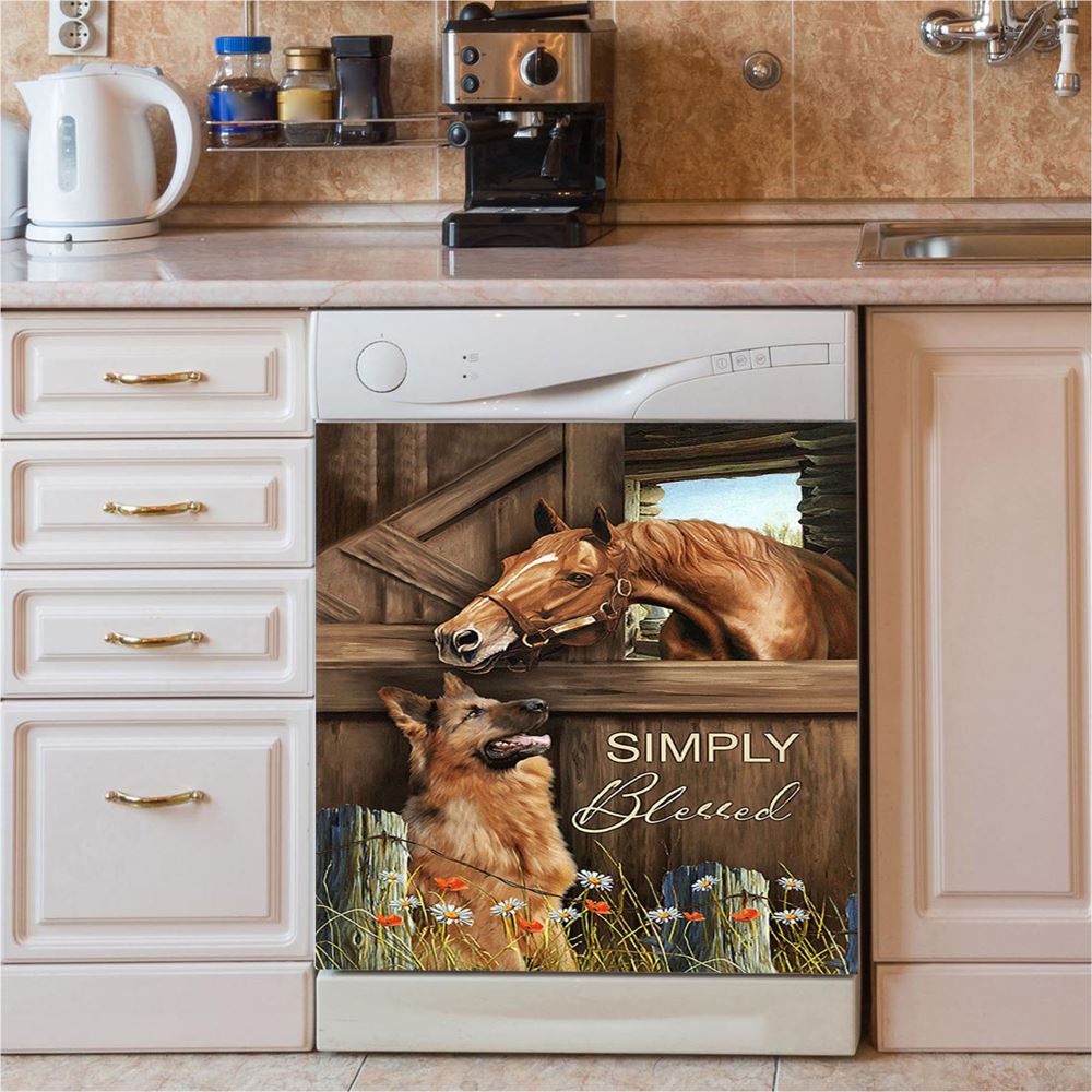 Simply Blessed Horse Couple Dishwasher Cover, Inspirational Dishwasher Wrap, Christian Kitchen Decoration