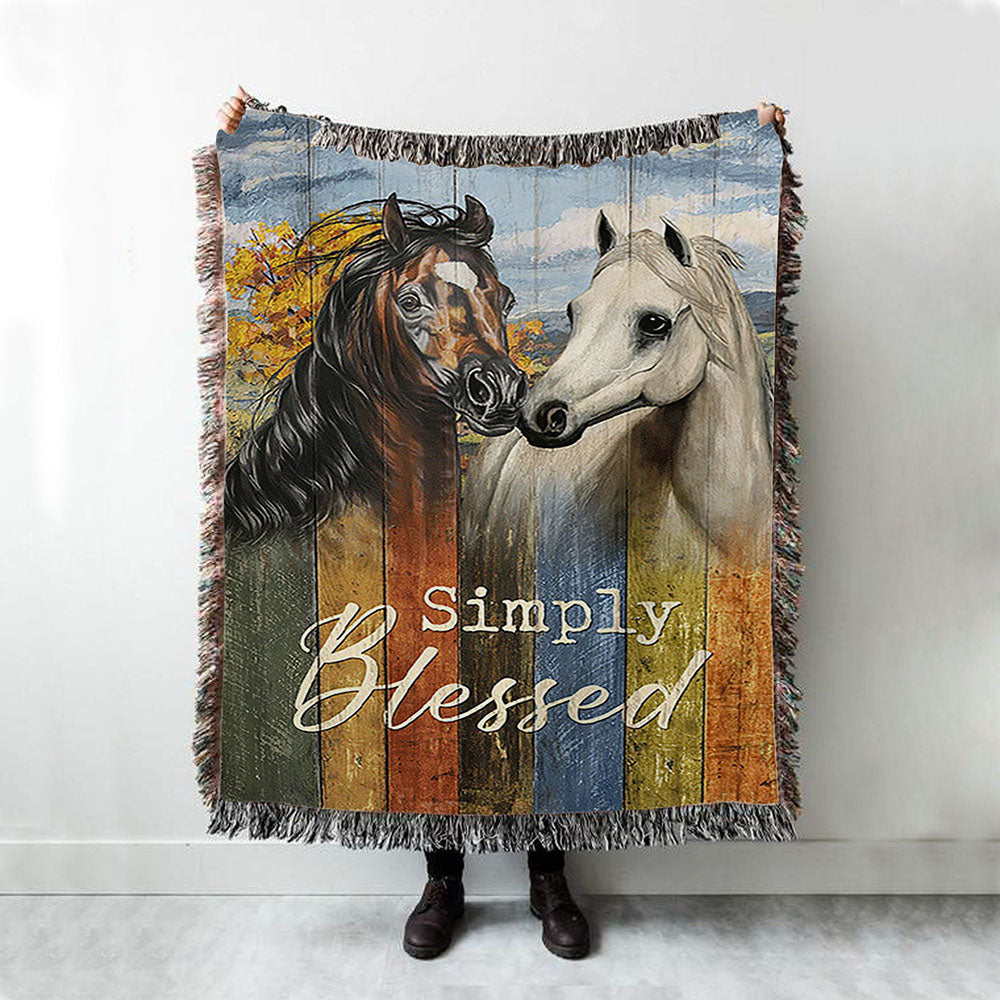 Simply Blessed Horse Couple Woven Blanket Print - Inspirational Woven Blanket Art - Christian Throw Blanket Home Decor