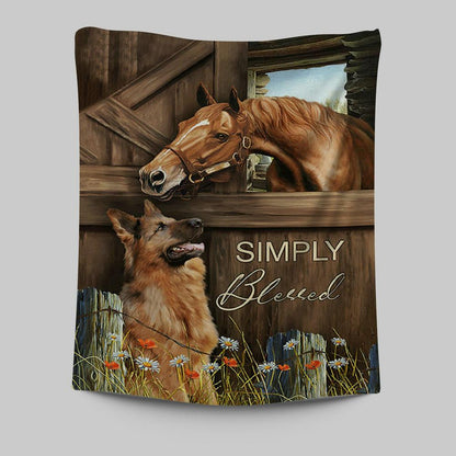 Simply Blessed Horse German Shepherd Tapestry Print - Inspirational Tapestry Art - Christian Wall Art Home Decor