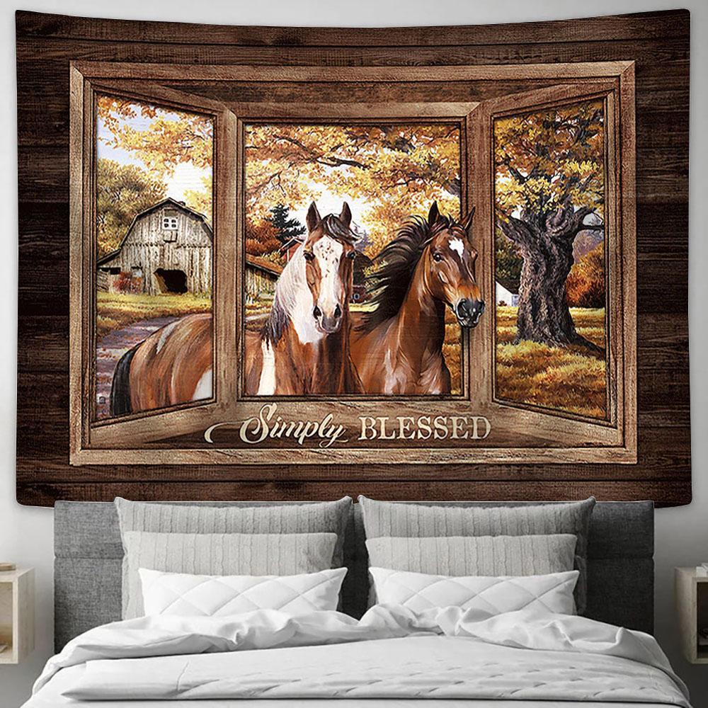 Simply Blessed Horse Tapestry Wall Art - Bible Verse Tapestry - Religious Tapestry Wall Hanging