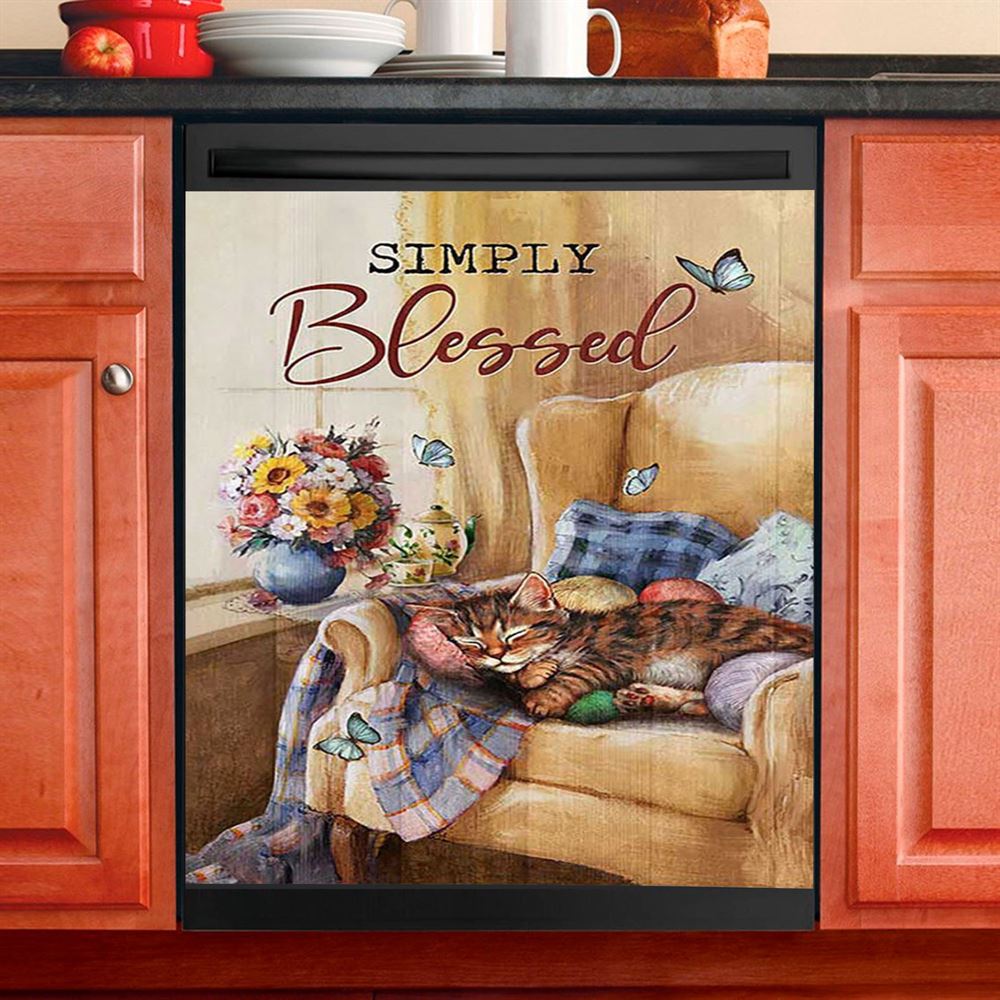 Simply Blessed Horseshoe Cross White Butterfly Dishwasher Cover, Christian Dishwasher Wrap, Bible Verse Kitchen Decoration