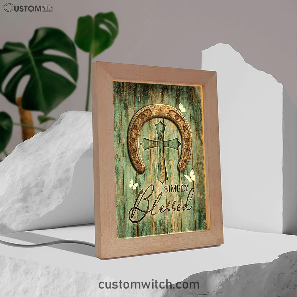 Simply Blessed Horseshoe Cross White Butterfly Frame Lamp Art - Christian Night Light - Bible Verse Wooden Lamp