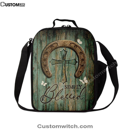 Simply Blessed Horseshoe Cross White Butterfly Lunch Bag, Bible Verse Lunch Bag For Men And Women