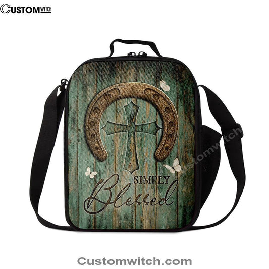 Simply Blessed Horseshoe Cross White Butterfly Lunch Bag, Bible Verse Lunch Bag For Men And Women