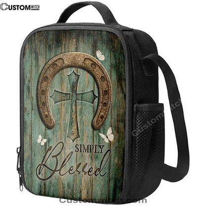 Simply Blessed Horseshoe Cross White Butterfly Lunch Bag, Bible Verse Lunch Bag For Men And Women