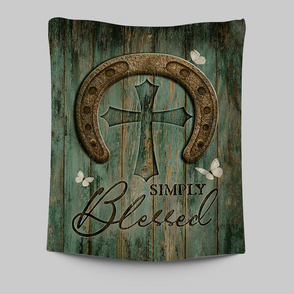 Simply Blessed Horseshoe Cross White Butterfly Tapestry Wall Art - Christian Tapestries Prints - Bible Verse Tapestry Art
