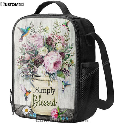 Simply Blessed Lunch Bag, Hummingbird Flowers Christian Lunch Bag, Bible Verse Lunch Bag For Men And Women