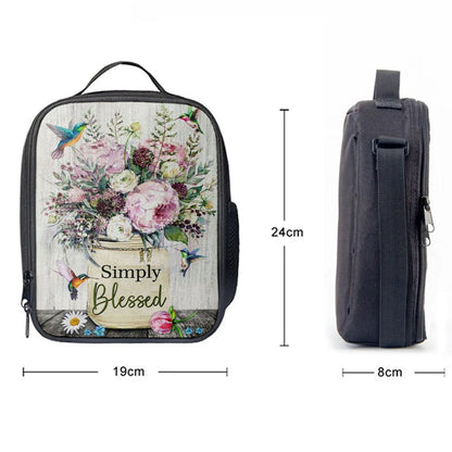 Simply Blessed Lunch Bag, Hummingbird Flowers Christian Lunch Bag, Bible Verse Lunch Bag For Men And Women