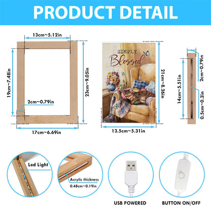 Simply Blessed Room Sleeping Cat Flower Frame Lamp Print - Inspirational Frame Lamp Art - Christian Art Home Decor