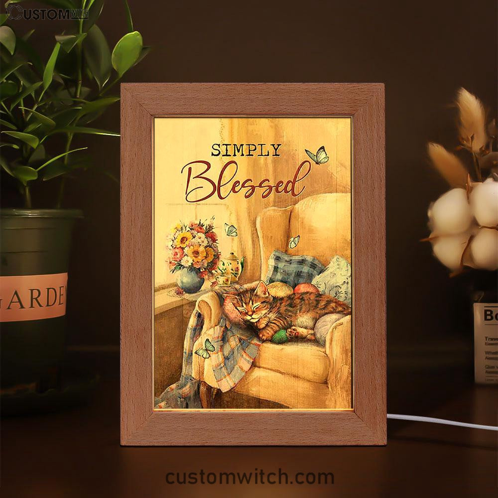 Simply Blessed Room Sleeping Cat Flower Frame Lamp Print - Inspirational Frame Lamp Art - Christian Art Home Decor