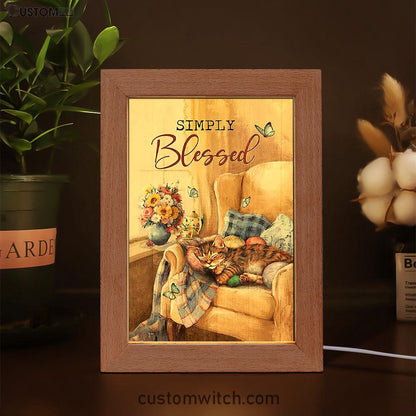 Simply Blessed Room Sleeping Cat Flower Frame Lamp Print - Inspirational Frame Lamp Art - Christian Art Home Decor