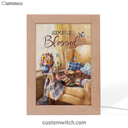 Simply Blessed Room Sleeping Cat Flower Frame Lamp Print - Inspirational Frame Lamp Art - Christian Art Home Decor