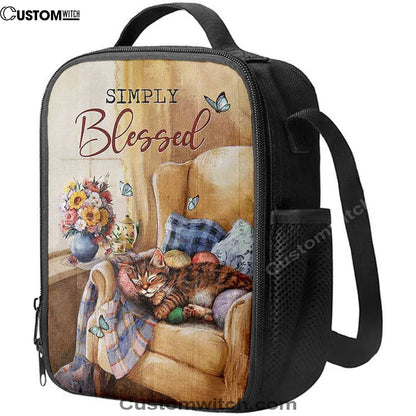 Simply Blessed Room Sleeping Cat Flower Lunch Bag, Bible Verse Lunch Bag For Men And Women