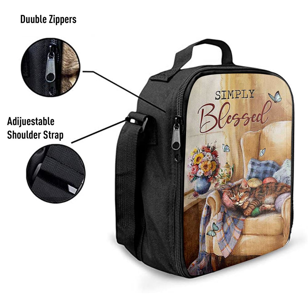 Simply Blessed Room Sleeping Cat Flower Lunch Bag, Bible Verse Lunch Bag For Men And Women