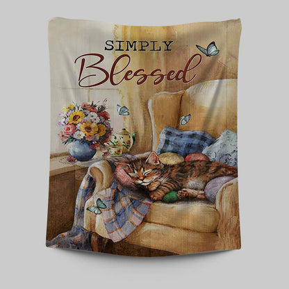 Simply Blessed Room Sleeping Cat Flower Tapestry Print - Inspirational Tapestry Art - Christian Wall Art Home Decor