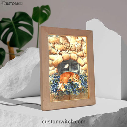 Simply Blessed Sleeping Cat Stone Frame Lamp Art - Bible Verse Wooden Lamp - Inspirational Art - Christian Home Decor