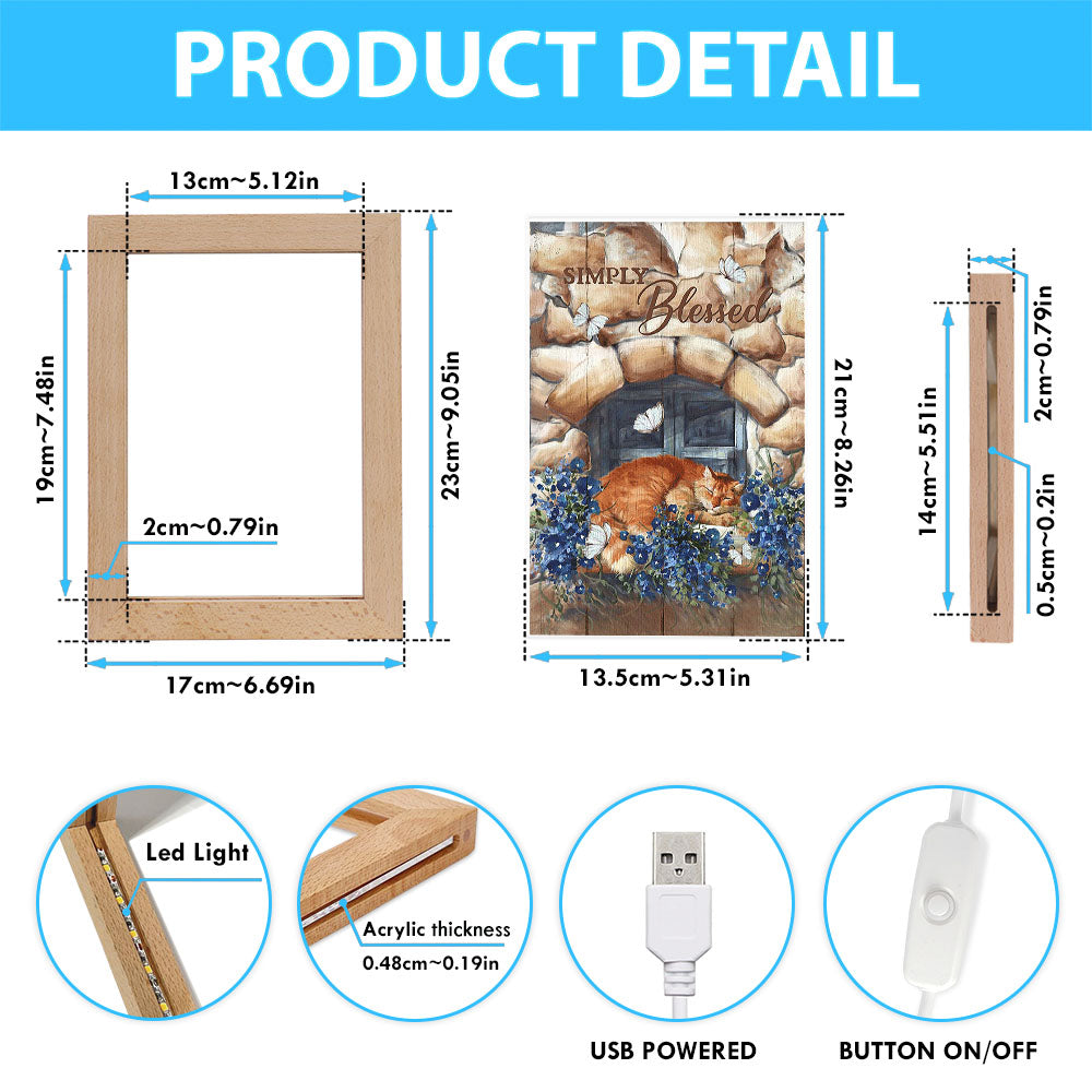 Simply Blessed Sleeping Cat Stone Frame Lamp Art - Bible Verse Wooden Lamp - Inspirational Art - Christian Home Decor