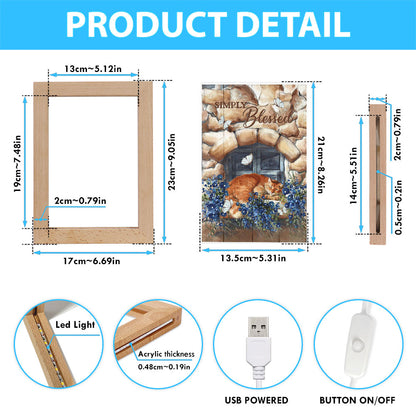 Simply Blessed Sleeping Cat Stone Frame Lamp Art - Bible Verse Wooden Lamp - Inspirational Art - Christian Home Decor