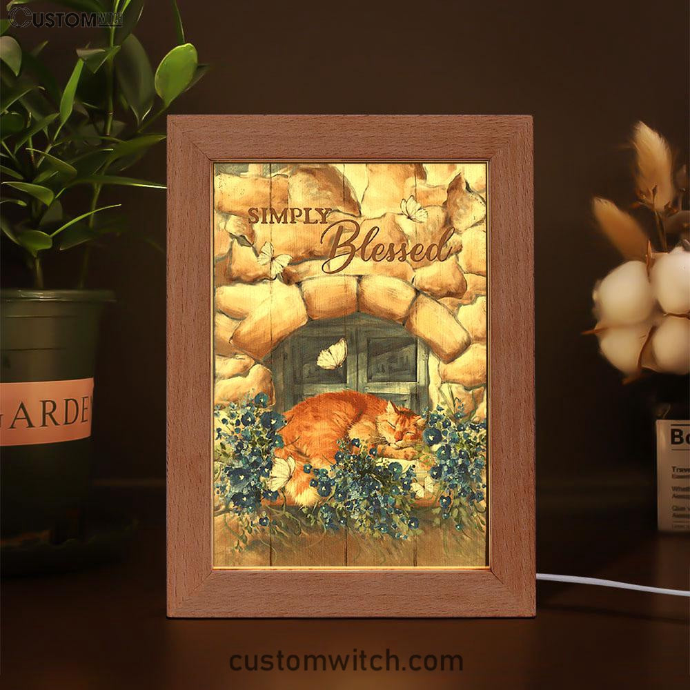 Simply Blessed Sleeping Cat Stone Frame Lamp Art - Bible Verse Wooden Lamp - Inspirational Art - Christian Home Decor