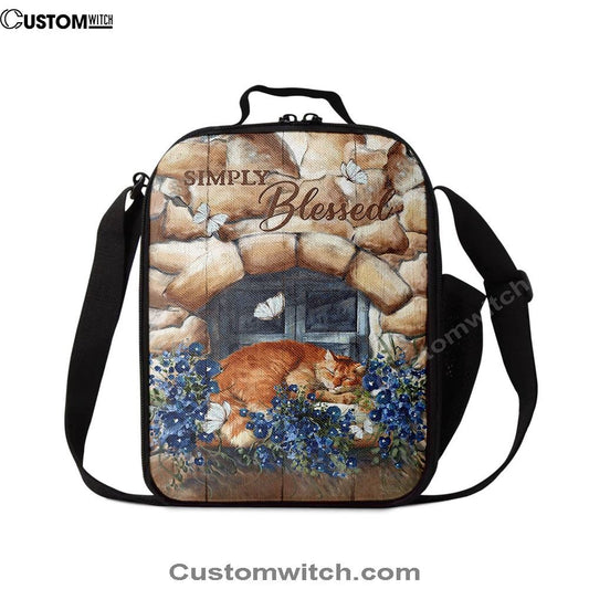 Simply Blessed Sleeping Cat Stone Wall Lunch Bag, Bible Verse Lunch Bag For Men And Women