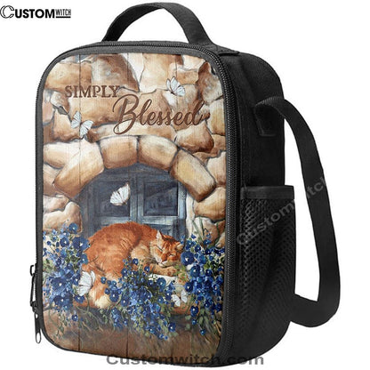 Simply Blessed Sleeping Cat Stone Wall Lunch Bag, Bible Verse Lunch Bag For Men And Women