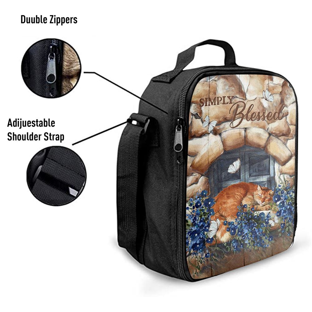 Simply Blessed Sleeping Cat Stone Wall Lunch Bag, Bible Verse Lunch Bag For Men And Women