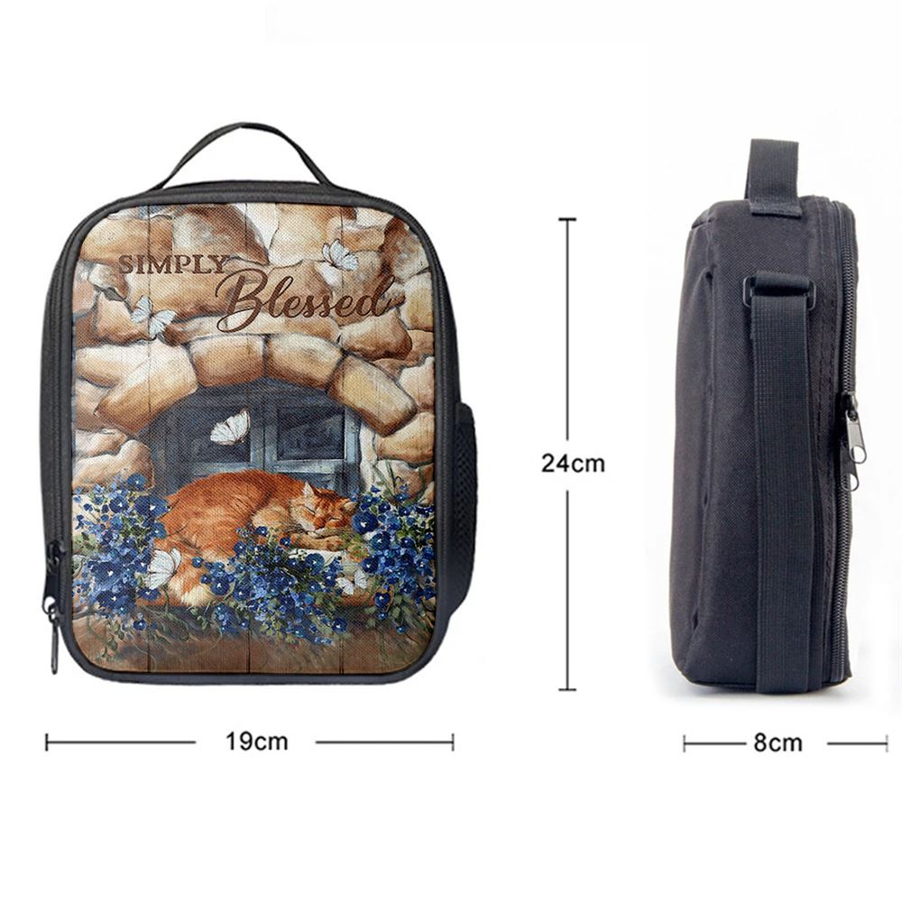 Simply Blessed Sleeping Cat Stone Wall Lunch Bag, Bible Verse Lunch Bag For Men And Women