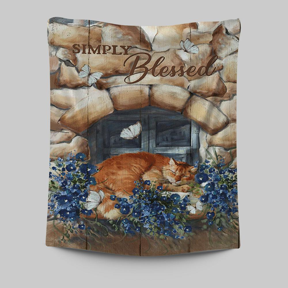 Simply Blessed Sleeping Cat Stone Wall Tapestry Wall Art - Bible Verse Tapestry Art - Inspirational Art -  Christian Indoor Wall Tapestries